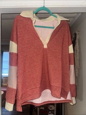 Hem & Thread Rust Pullover with Cream Trim